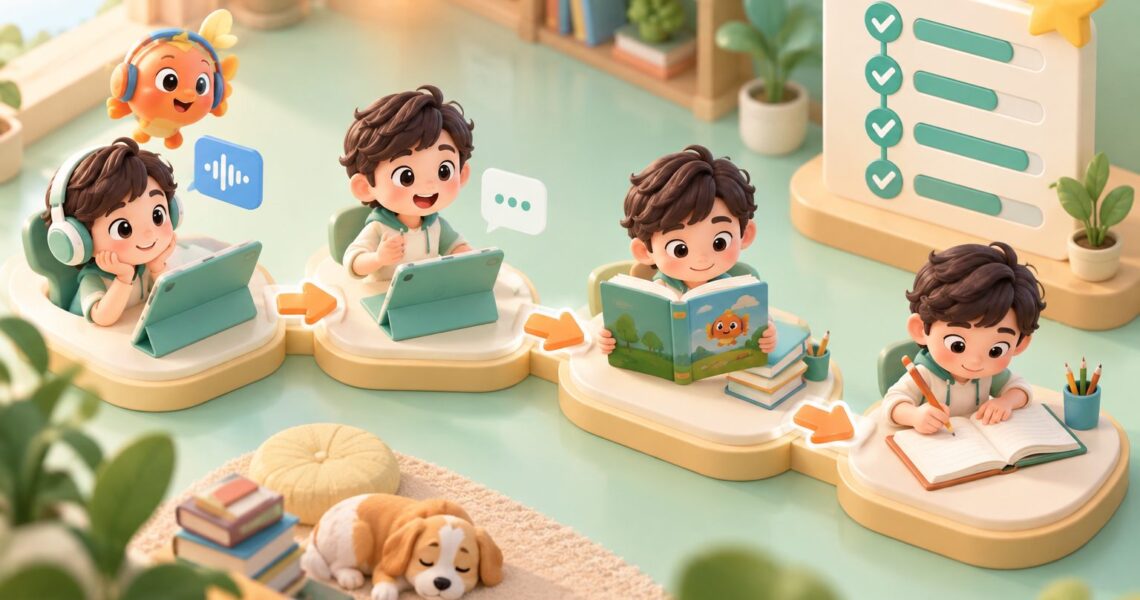 小学生PET听说读写打卡进度怎么跟