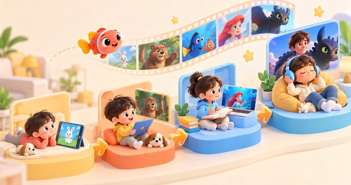 原版英文动画分级对照表:从零基础到自主听力的4阶选片指南