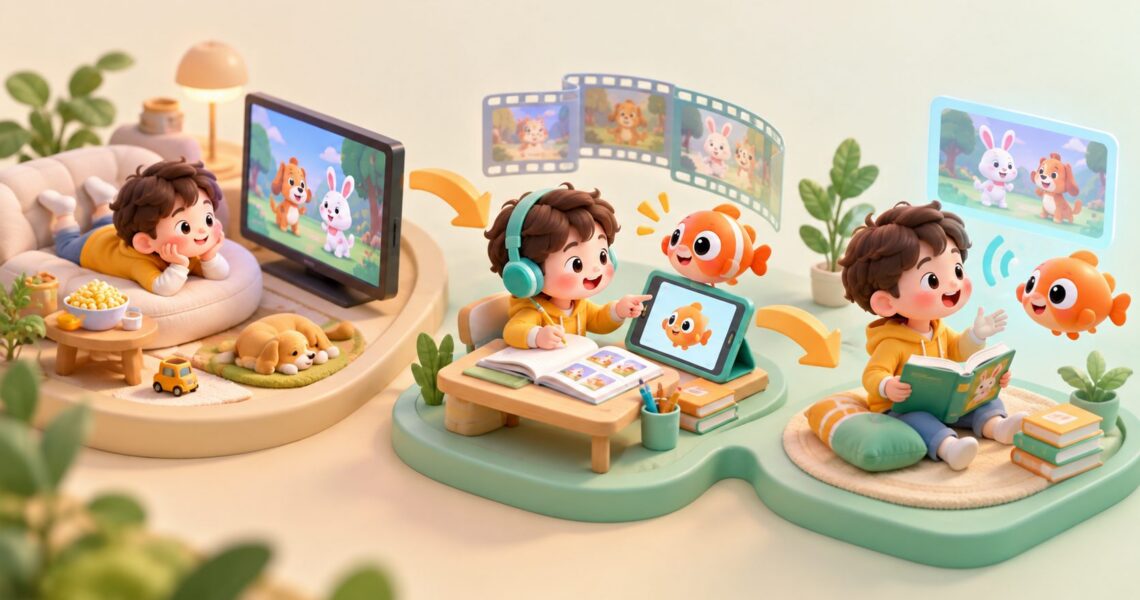 孩子看英文动画只看剧情不听英语,如何把泛看变成有效输入