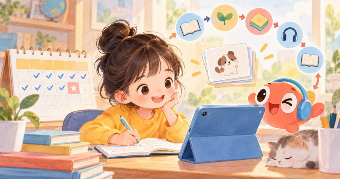 小学生PET每日背单词计划表：20个新词加六次滚动复习