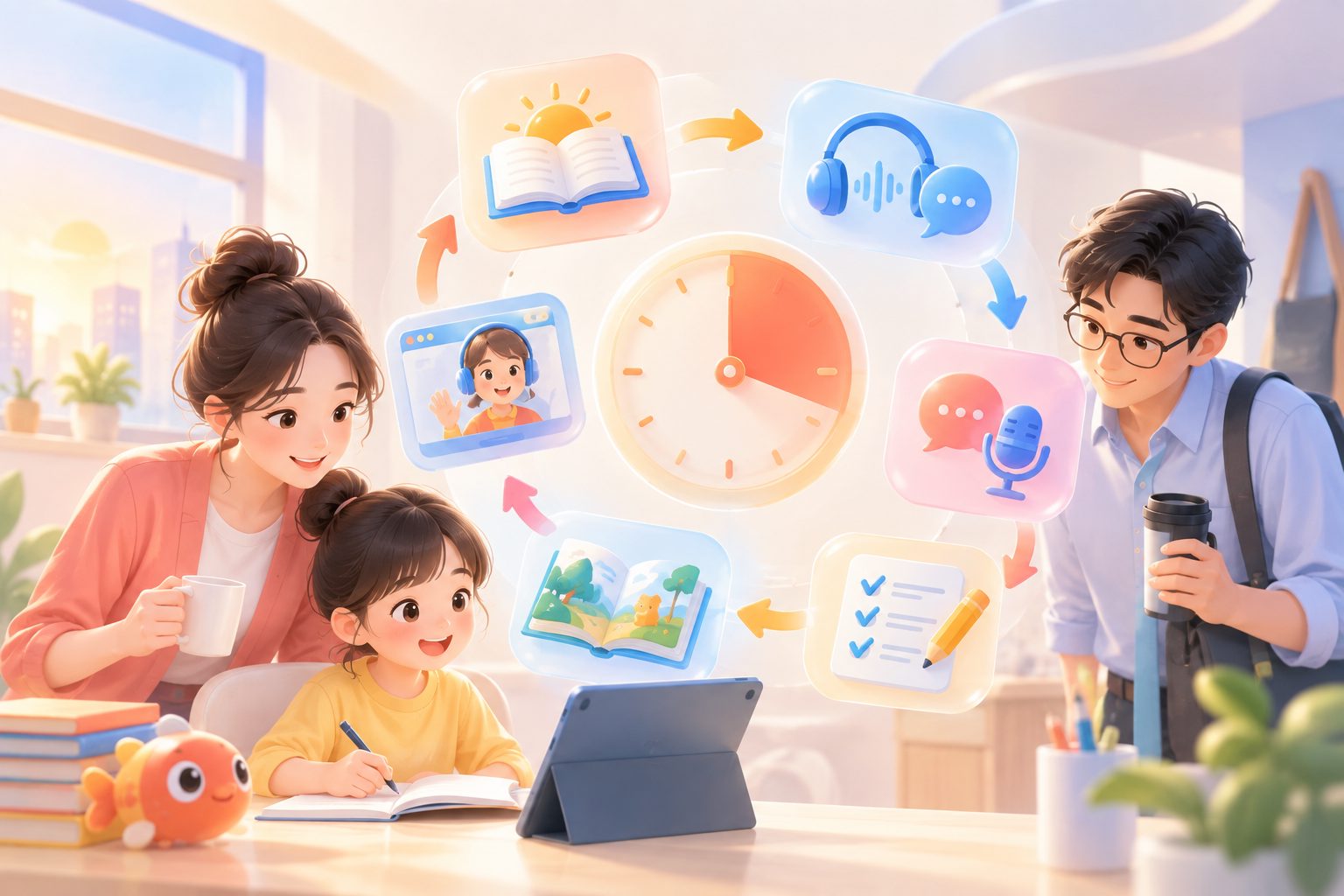 双职工带娃备考PET早读安排的16分钟流程图
