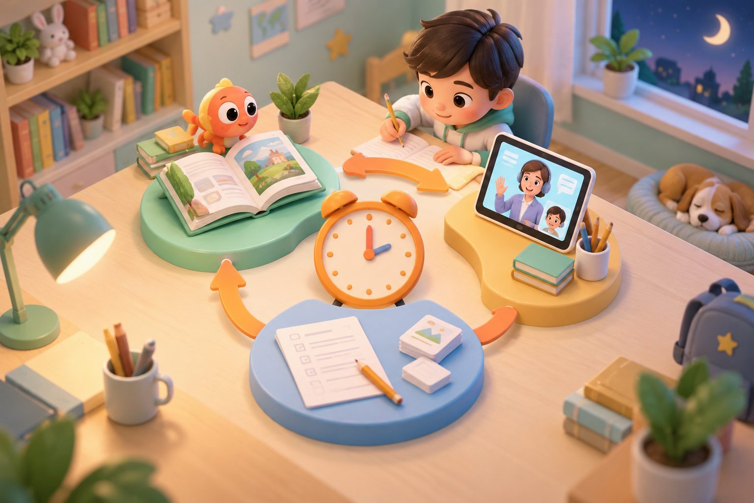小学生PET备战晚间一小时高效复习法时间分配示意图