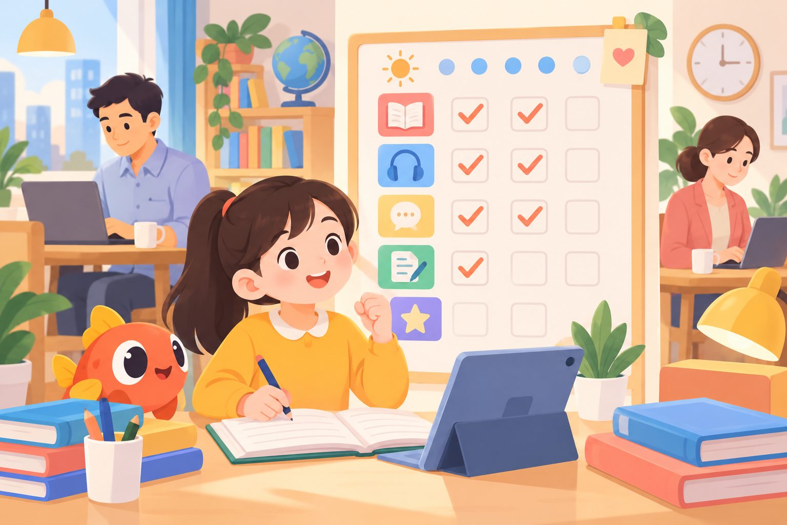 双职工家庭小学生PET备考自律打卡方法的家庭任务看板