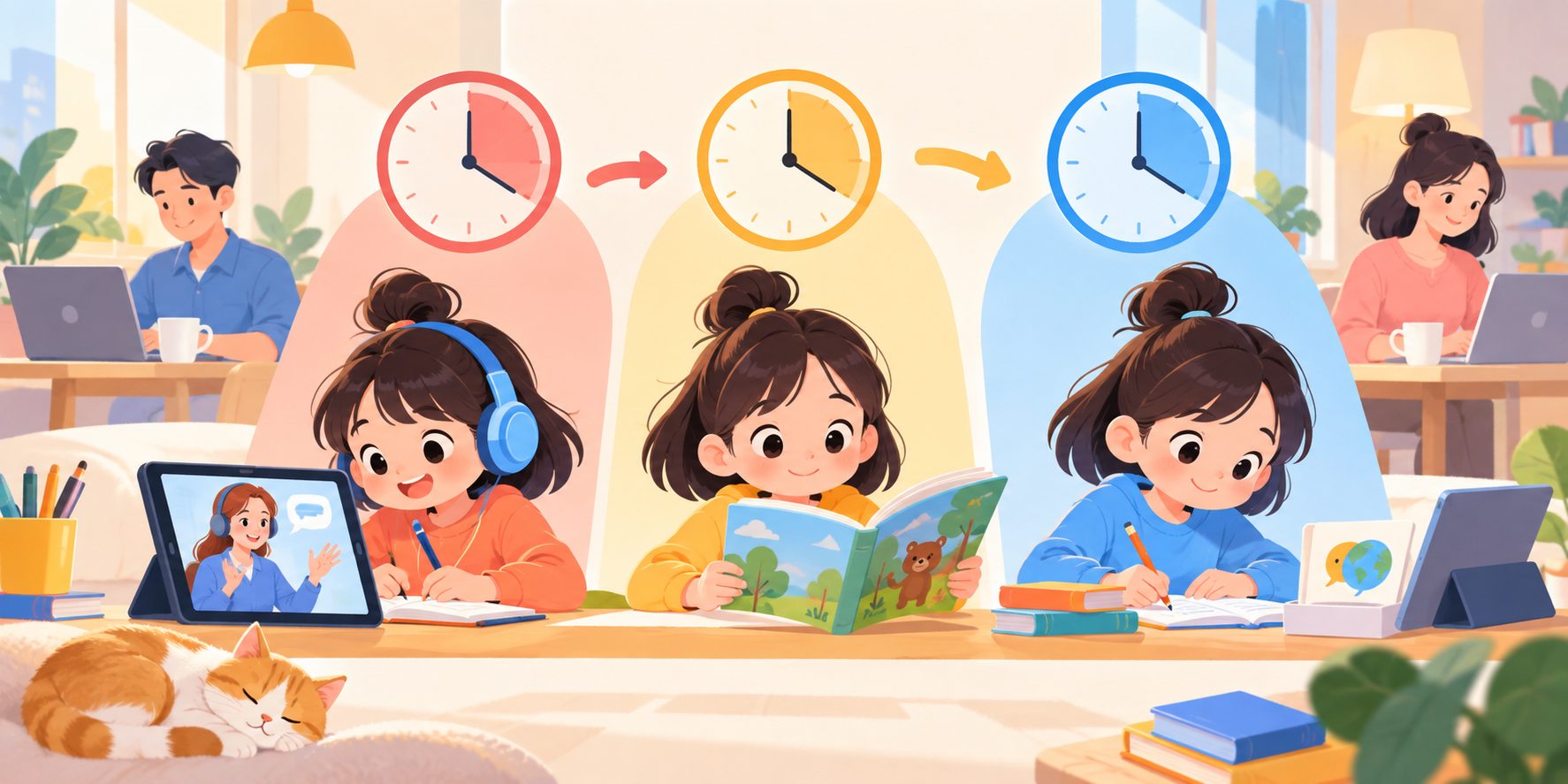 PET工作日45分钟三段式打卡安排