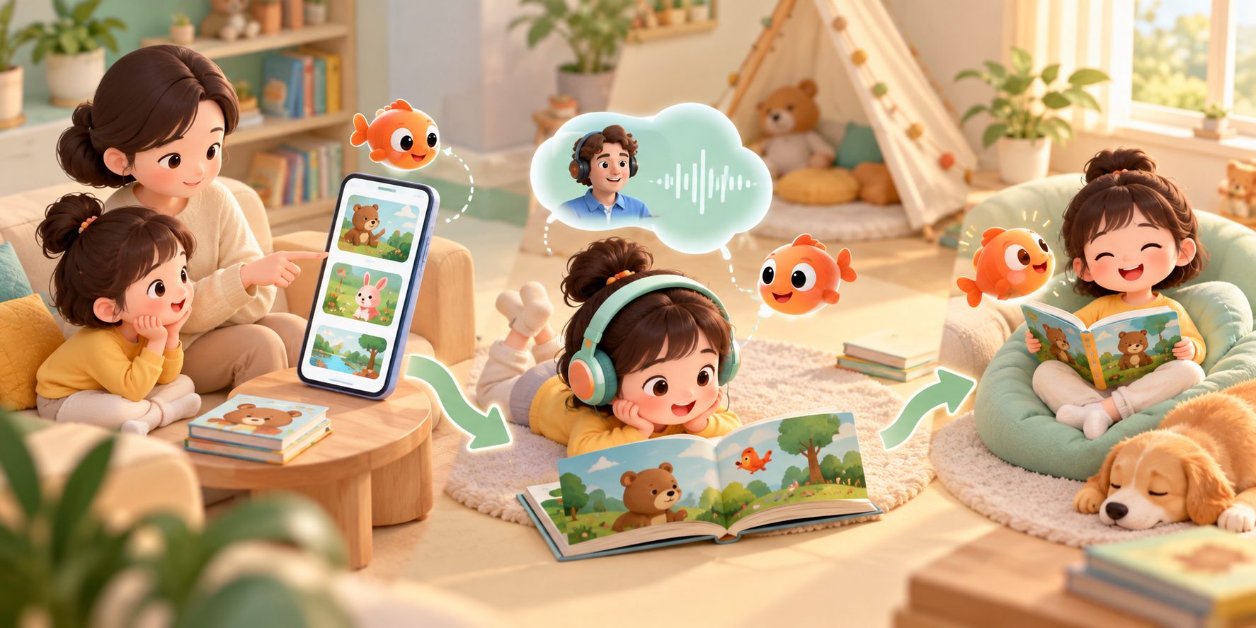 父母不会英语怎么利用音频做英语启蒙的家庭场景:孩子看分级绘本并听原声音频