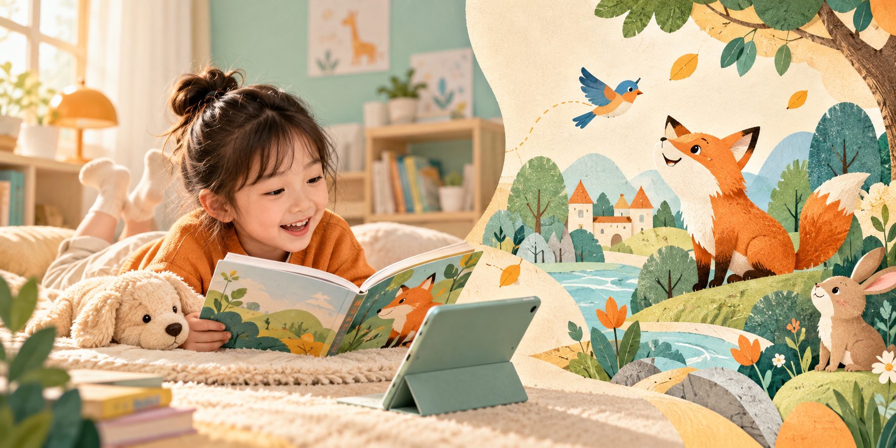孩子在家使用英语绘本进行课后阅读