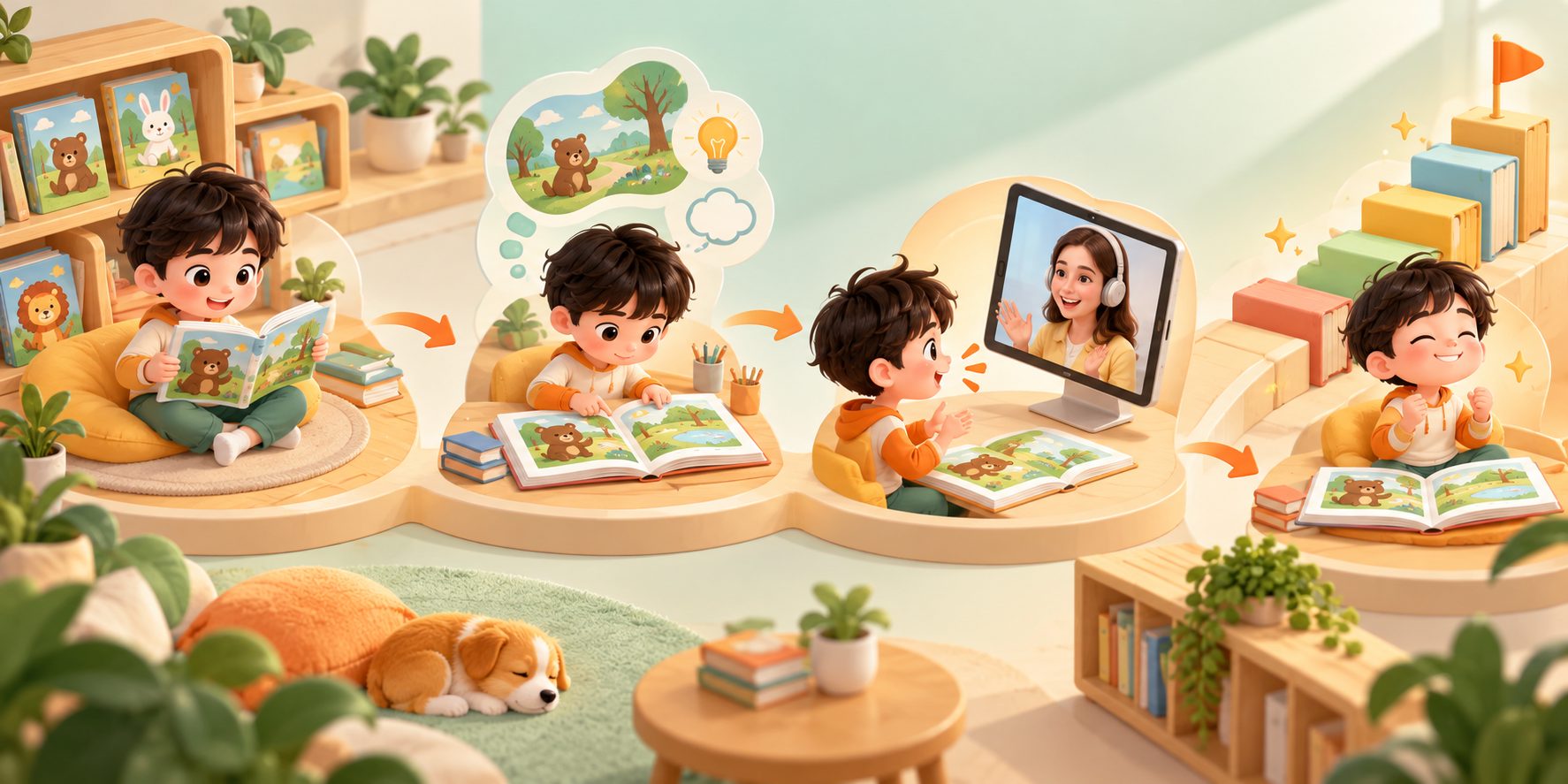 孩子进行分级绘本精读与英语口语复述