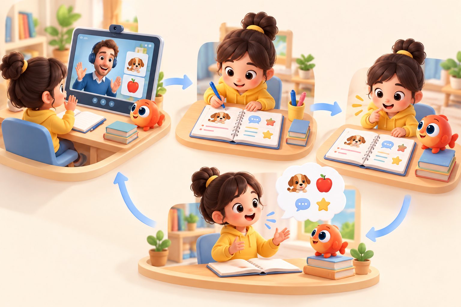 孩子根据英语课堂笔记复述外教课内容