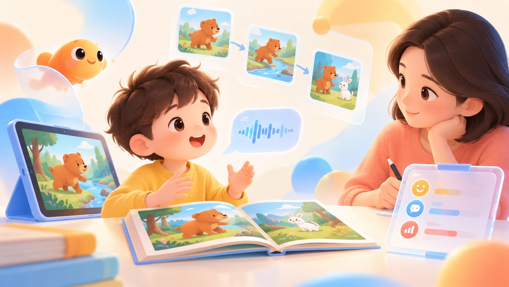 孩子完成分级阅读后根据图片复述故事并记录表达表现