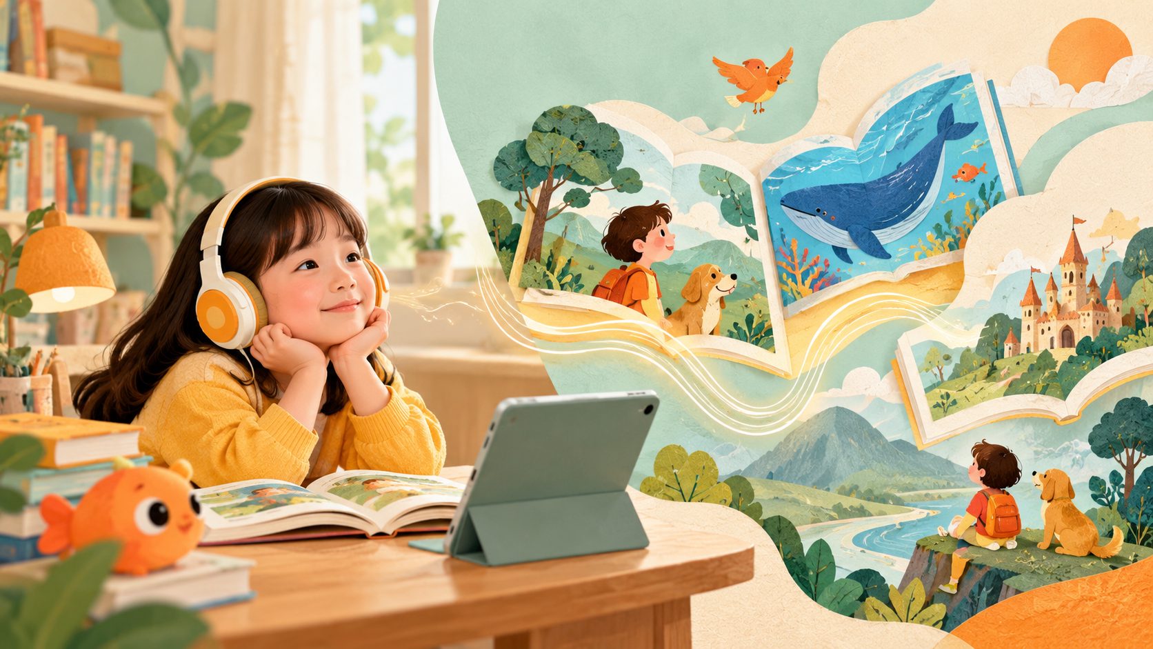 孩子使用分级绘本音频进行小学英语精听练习