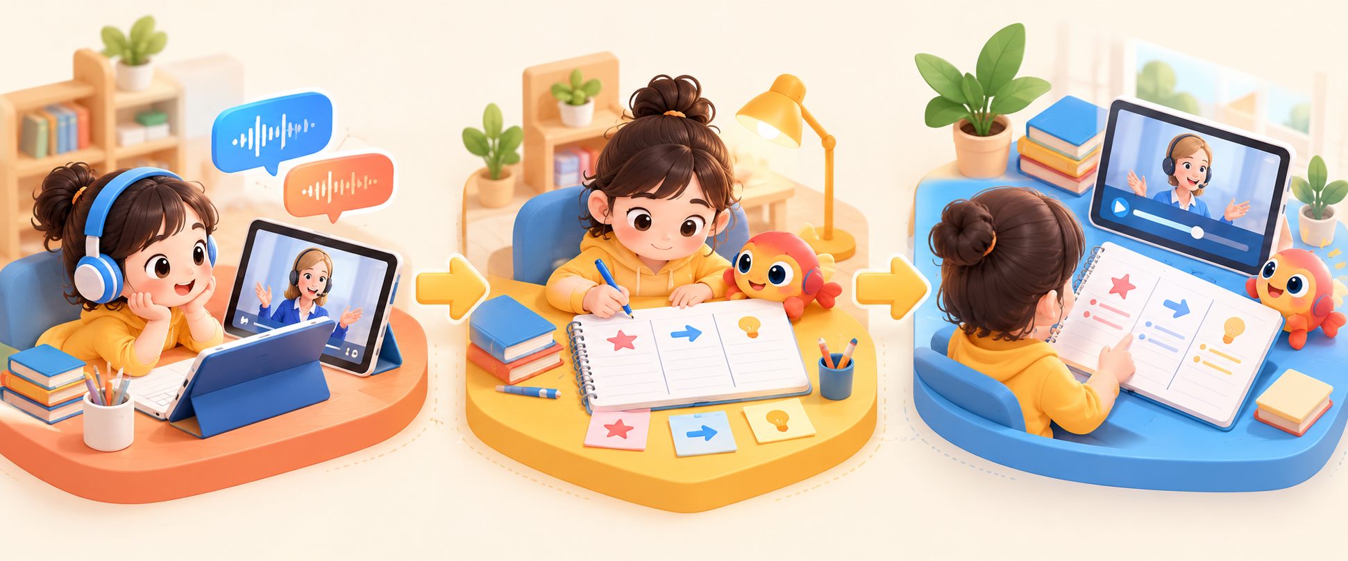 少儿英语听力笔记怎么记的三栏示意图