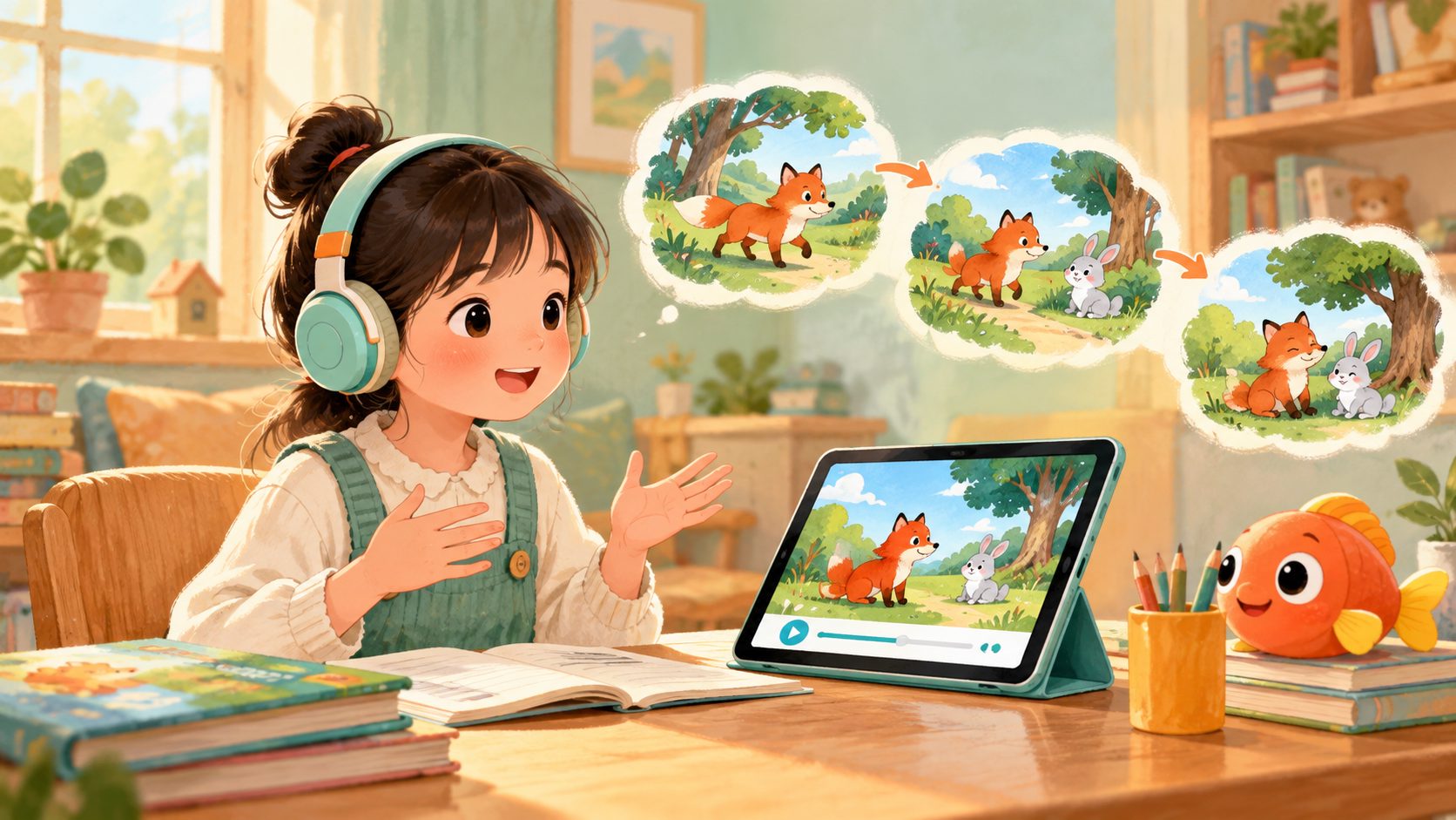 小学英语精听听几遍合适:孩子分段听英语故事并完成复述