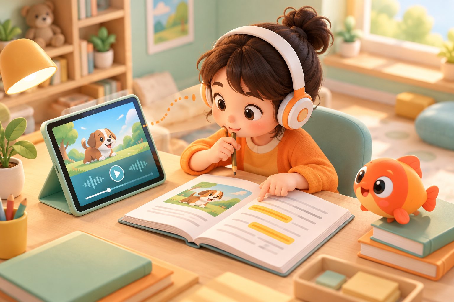 孩子先独立听英语音频,再对照原文找出卡点