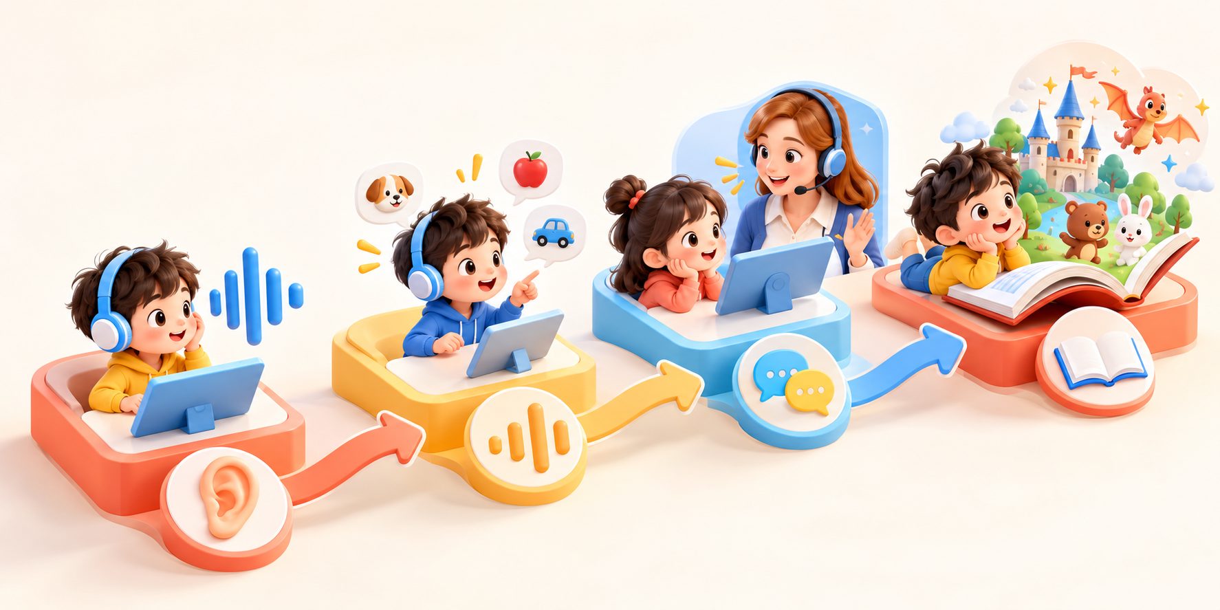 少儿英语听力理解能力怎么提升的分层训练示意图