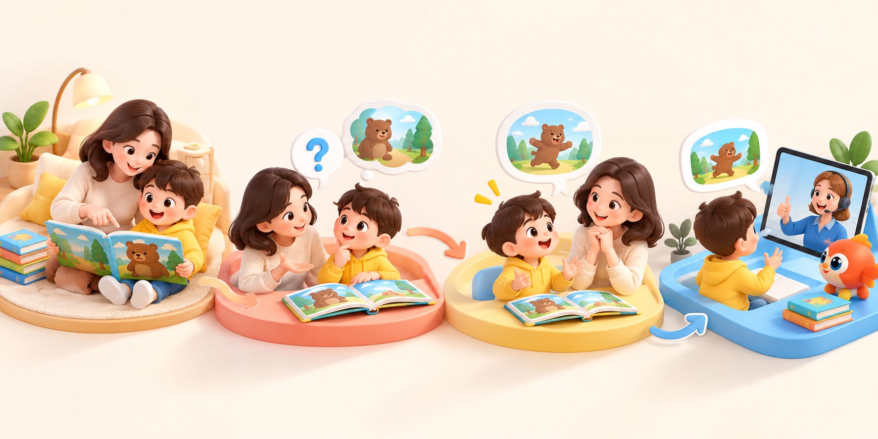 看英文绘本怎么引导孩子开口讲的亲子共读场景